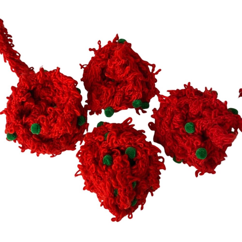Handmade‎ Red Crochet Yarn Garlands Green Poms Christmas Decor Retro Country Lot